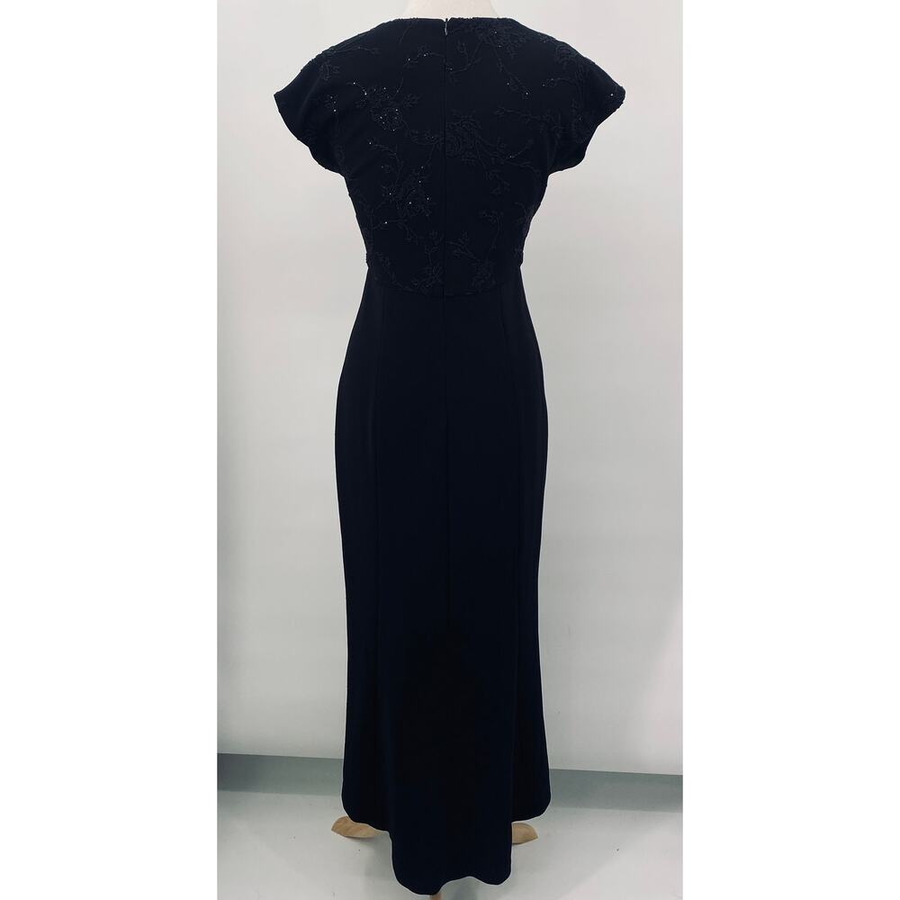 Vintage 90s Beaded Bodice Maxi Dress Knit Fitted Column Gown Empire Waist Black - Picture 5 of 8